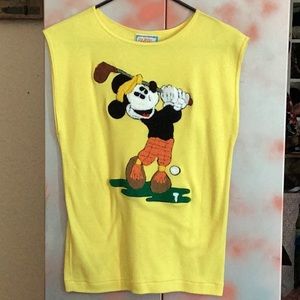 One of a Kind vintage golf Mickey Mouse shirt. Light cotton. Raised emblem.